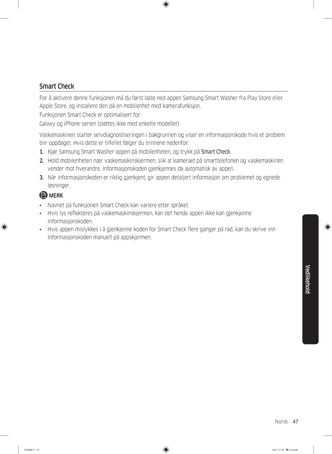 Samsung WW12K8402OW/EE manual Norsk 47  